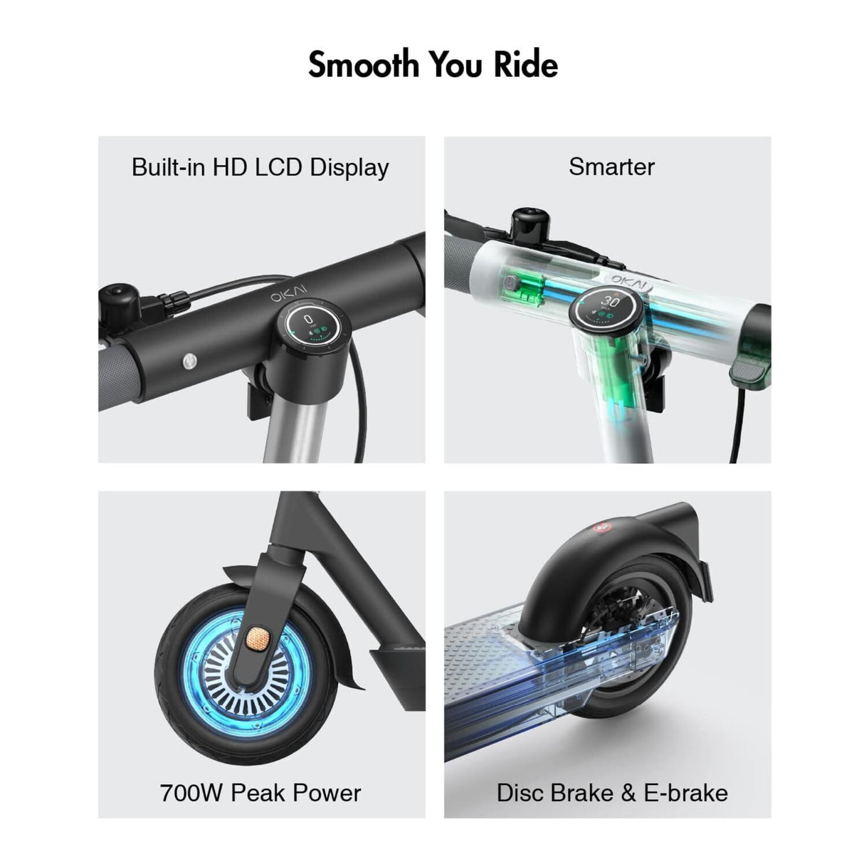 OKAI Neon Pro ES30 Electric Scooter - 50 Mile Range with 10-inch Tubeless Tires