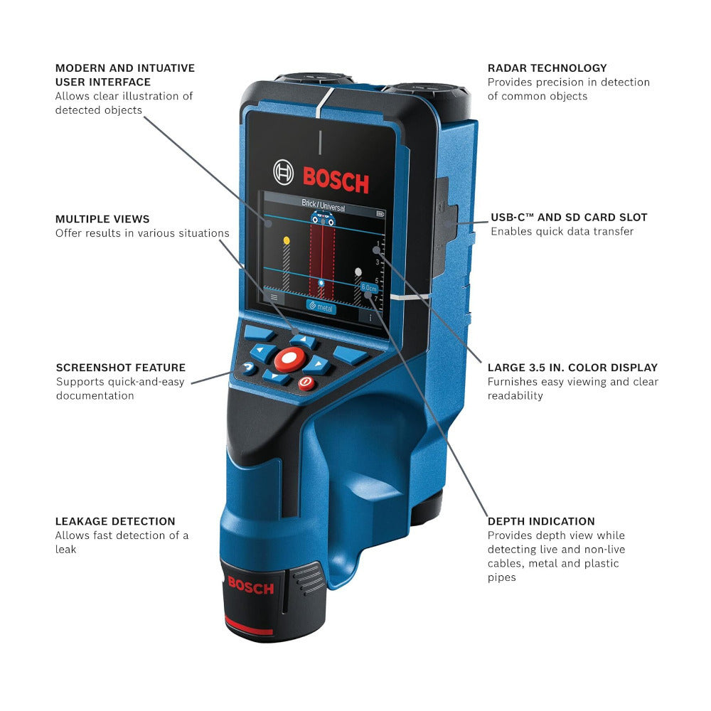 Bosch D-TECT200C 12V Max Wall and Floor Scanner with 2.0 Ah Battery and Charger