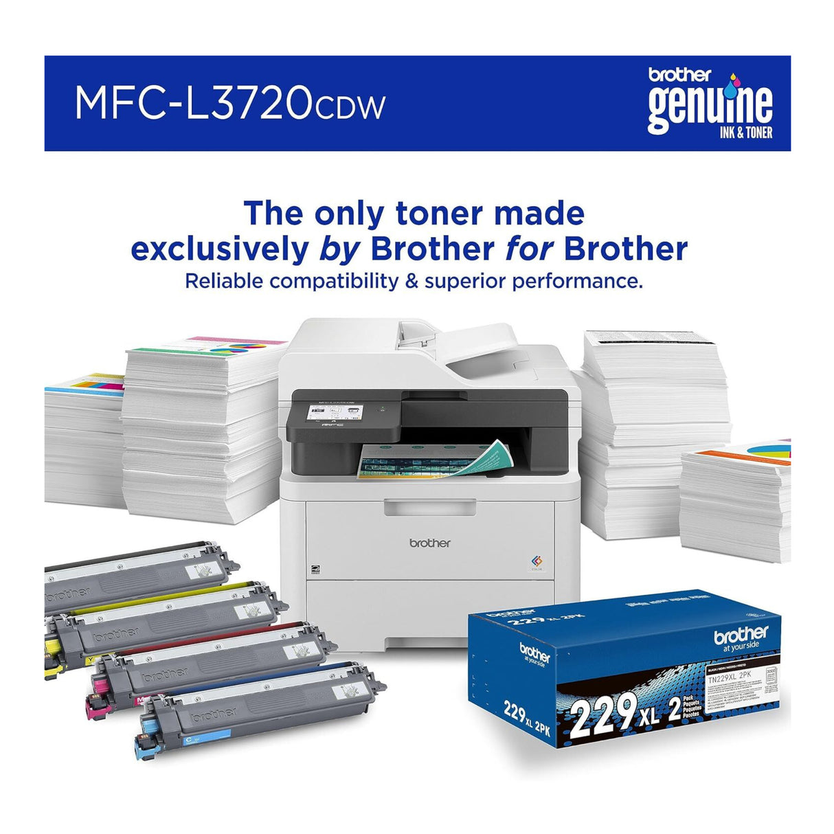 Brother MFC-L3720CDW Color All-in-One Laser Printer, Network Ready (White)