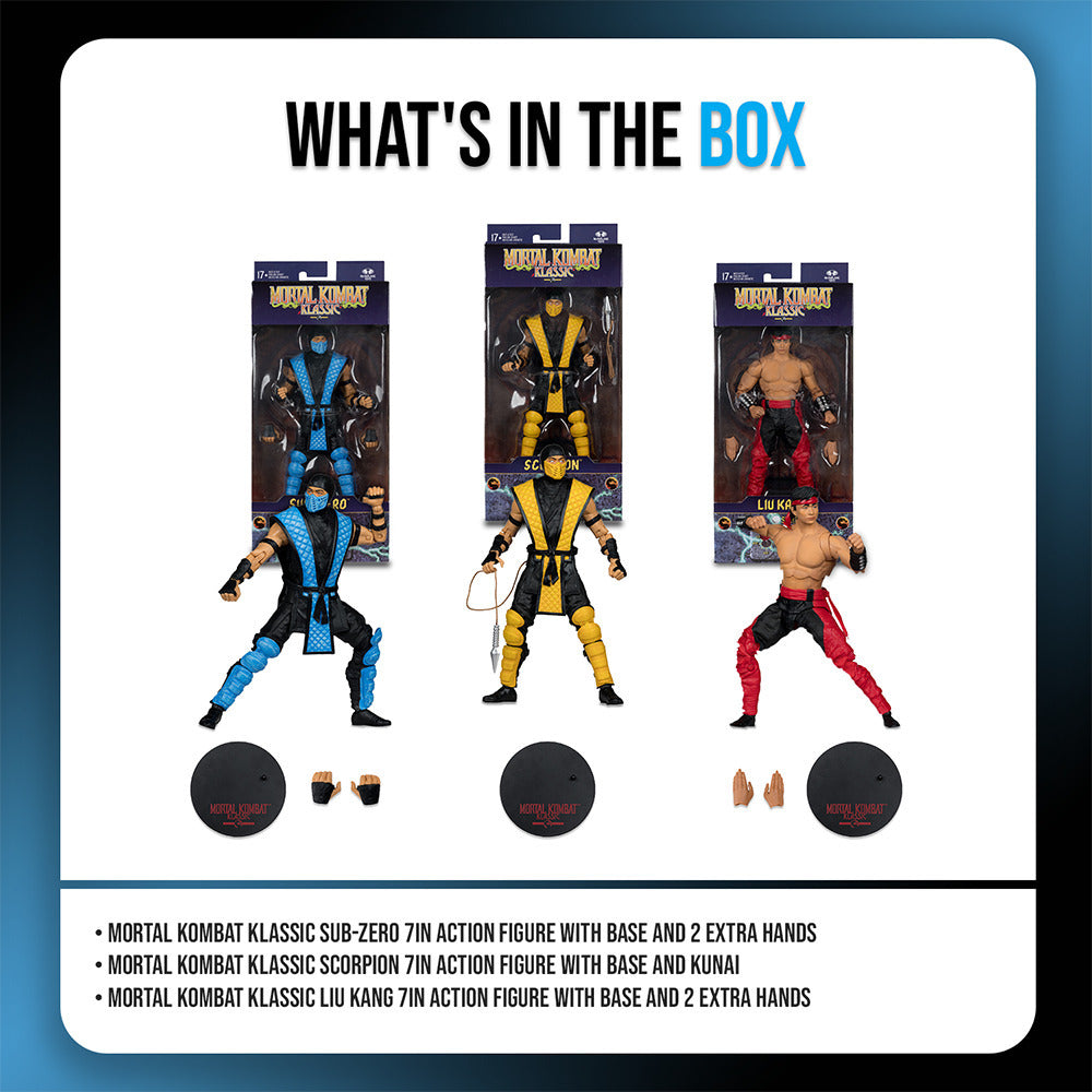 McFarlane Toys Mortal Kombat Scorpion SubZero Liu Kang 7In Action Figures Bundle