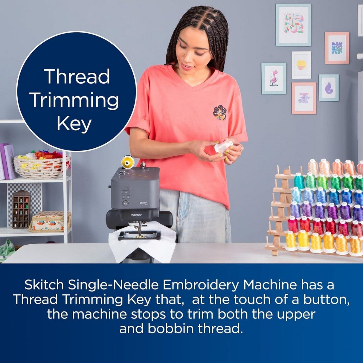 Brother Skitch Single-Needle Machine and Designio 50-Piece Thread Set Bundle
