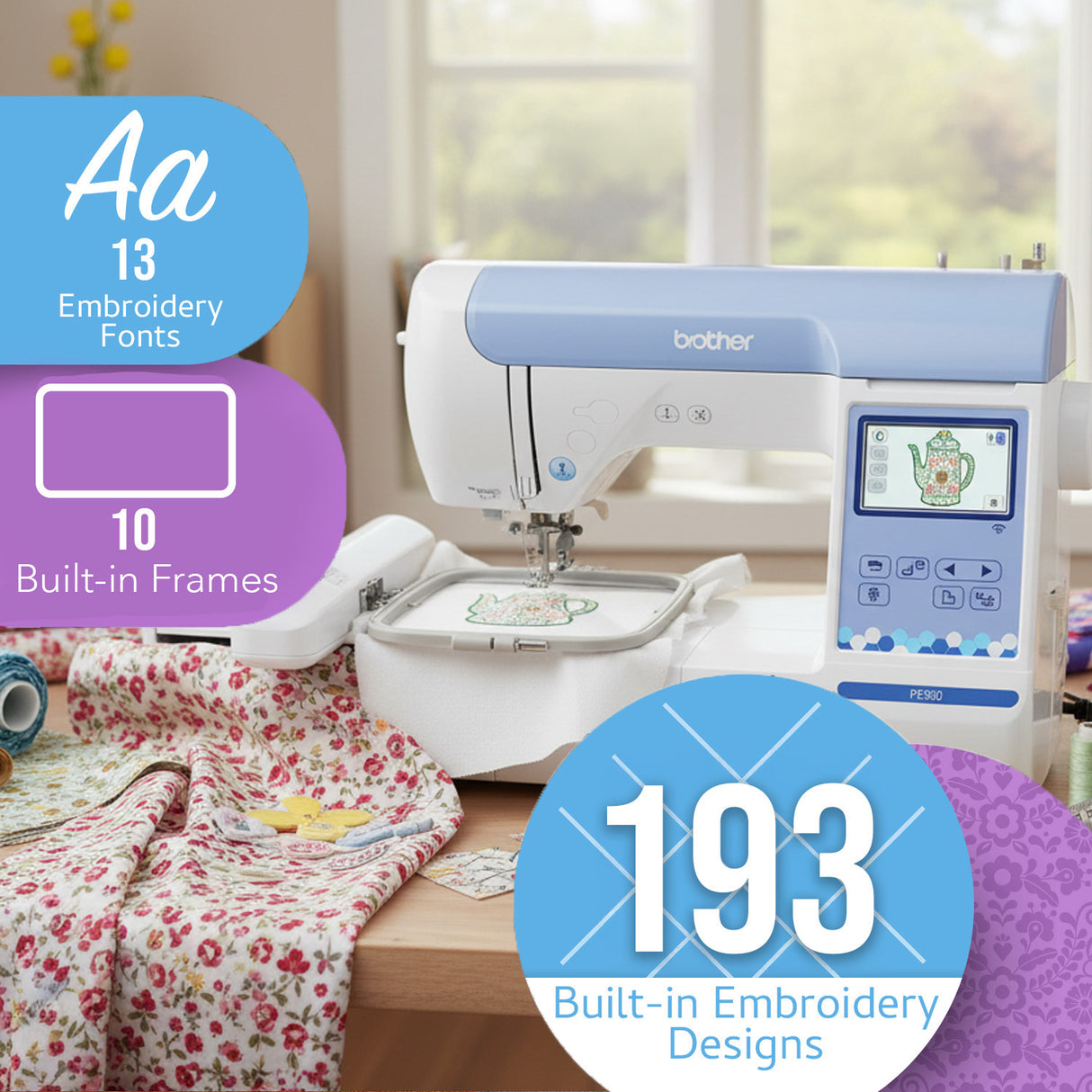 Brother PE900 Embroidery Machine with 193 Designs and 50-Piece Thread Set