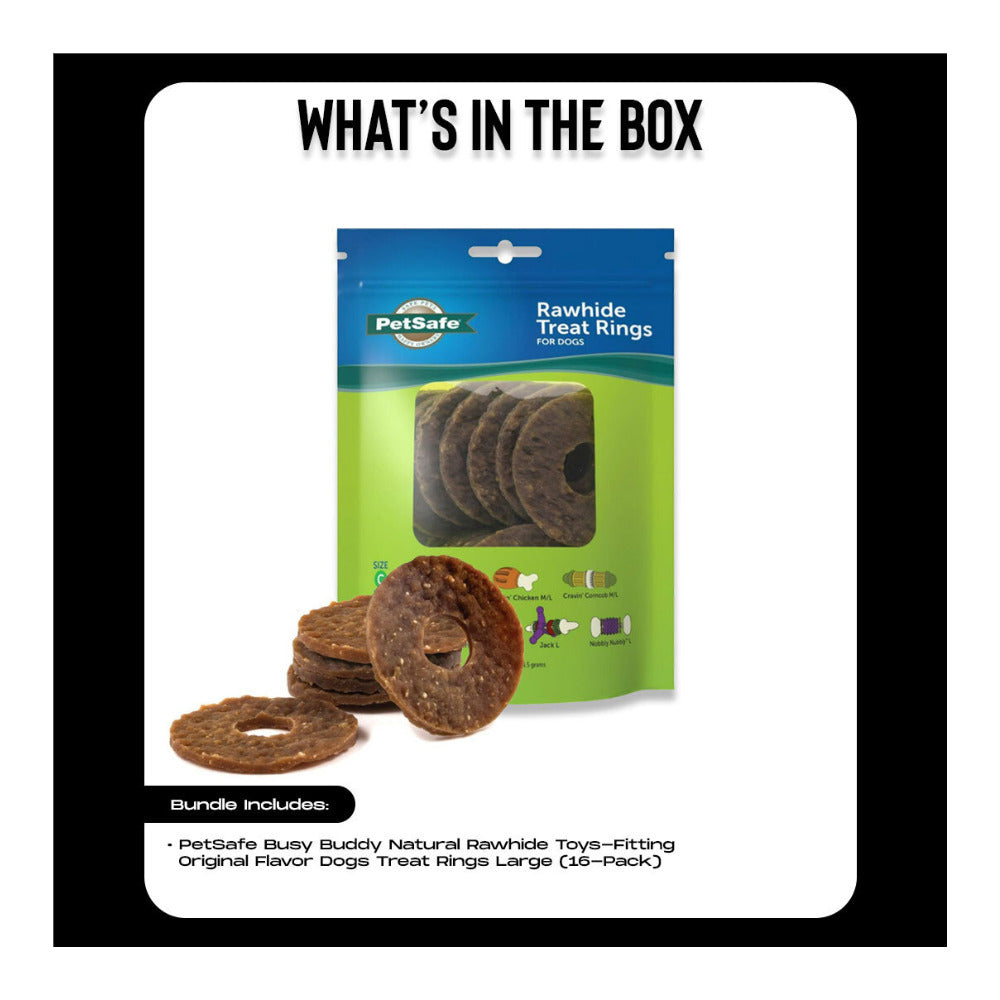PetSafe Busy Buddy Rawhide Treat Rings Original Flavor for Dogs (Large, 64-Pack)