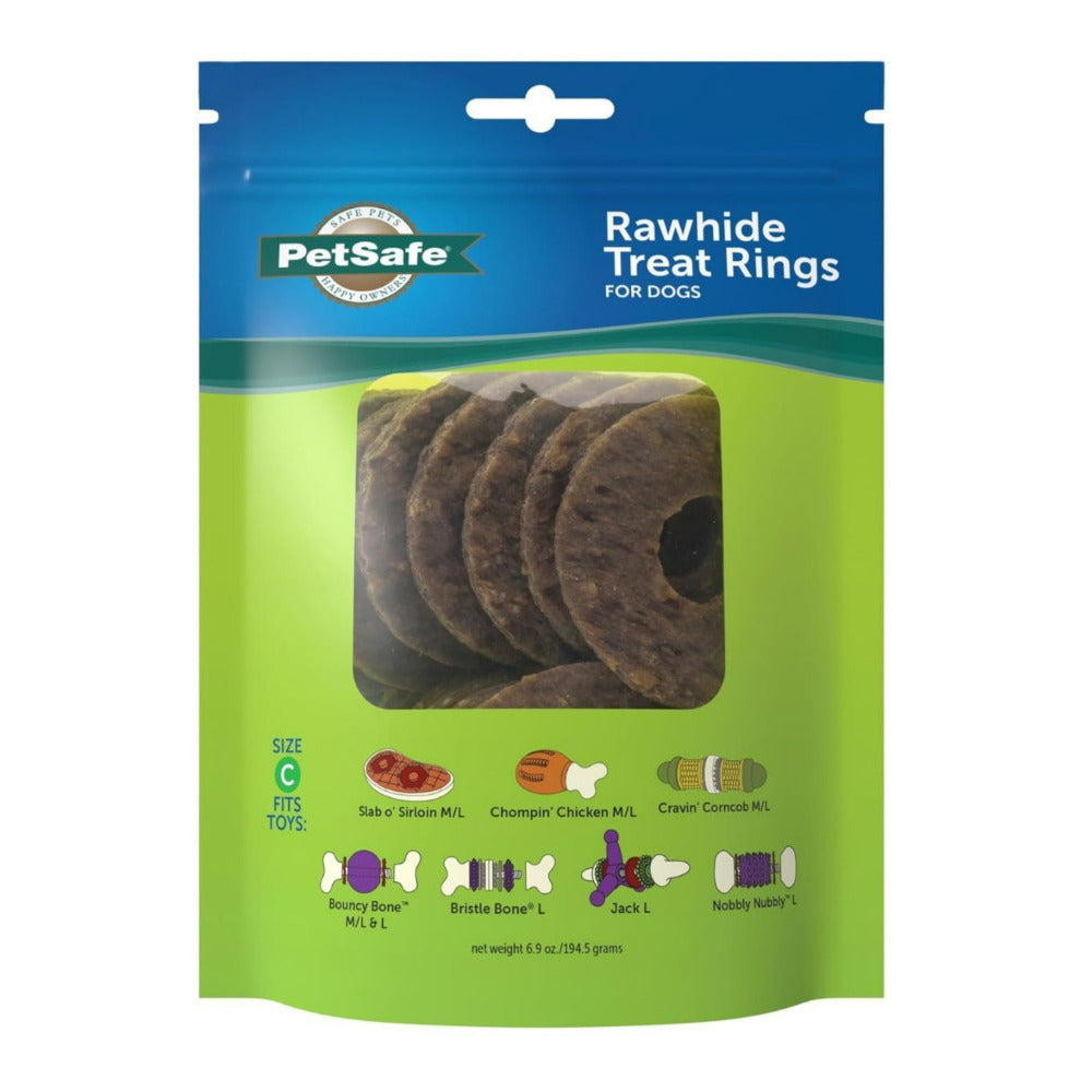 PetSafe Busy Buddy Rawhide Treat Rings Original Flavor for Dogs (Large, 64-Pack)