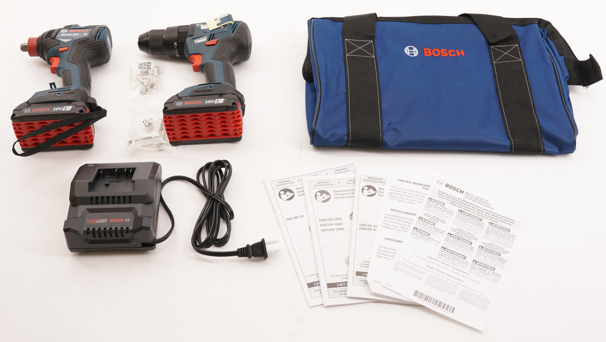 BOSCH GXL18V-240B22 18V 2-Tool Combo Kit with 1/2 In. Hammer Drill/Driver (Open Box)