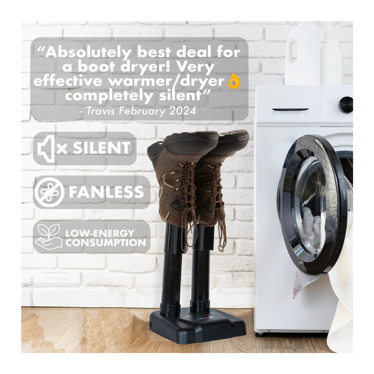 JobSite Silent Boot Dryer with Gentle Heat Prevents Odor and Bacteria