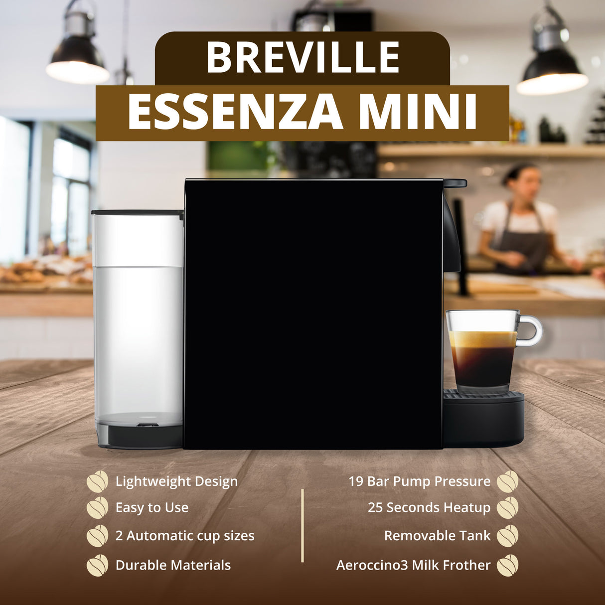 Breville Essenza Mini Nespresso Coffe Machine for Espresso and Lungo (Black)