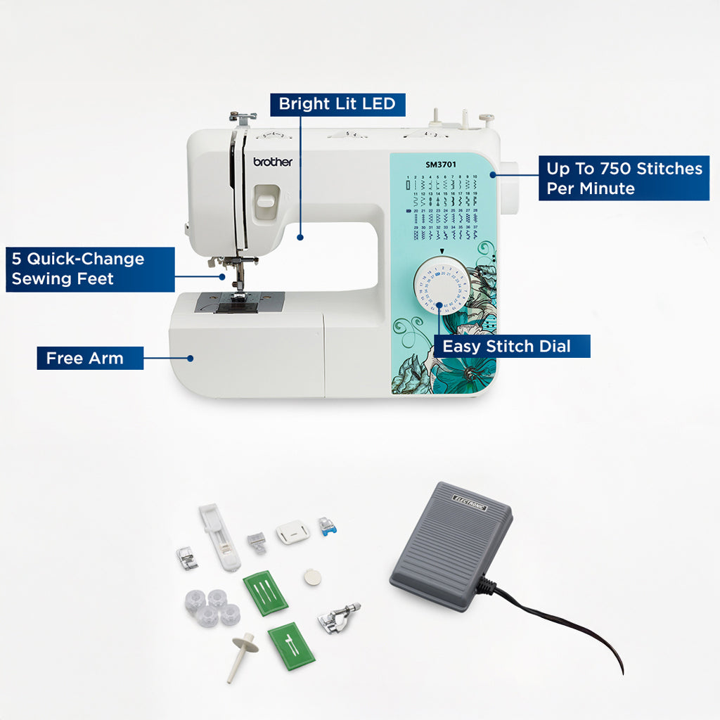 Brother SM3701 Sewing Machine, 37 Built-In Stitches with 6-Pack Thread