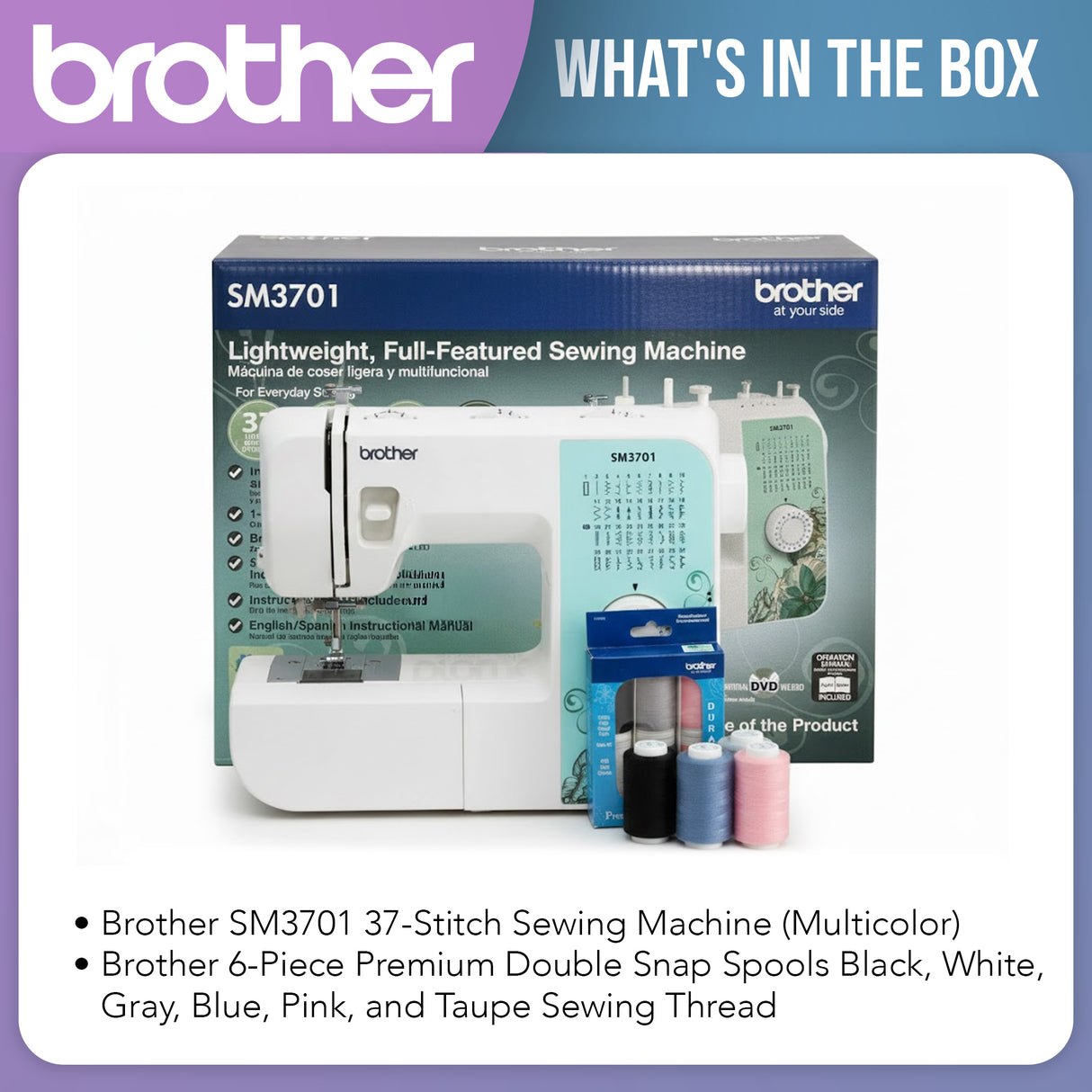 Brother SM3701 Sewing Machine, 37 Built-In Stitches with 6-Pack Thread