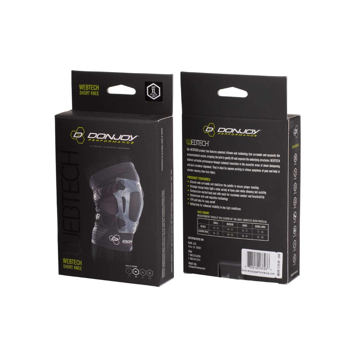 DONJOY PERFORMANCE Webtech Short Knee Brace (Black, Small)