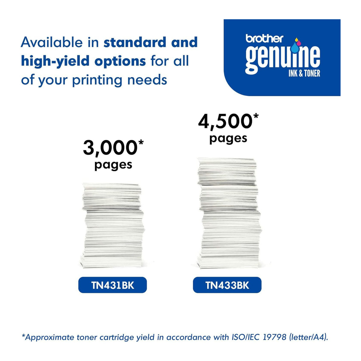 Brother Genuine TN433BK High-Yield Black Toner Cartridge - Up to 4,500 Pages