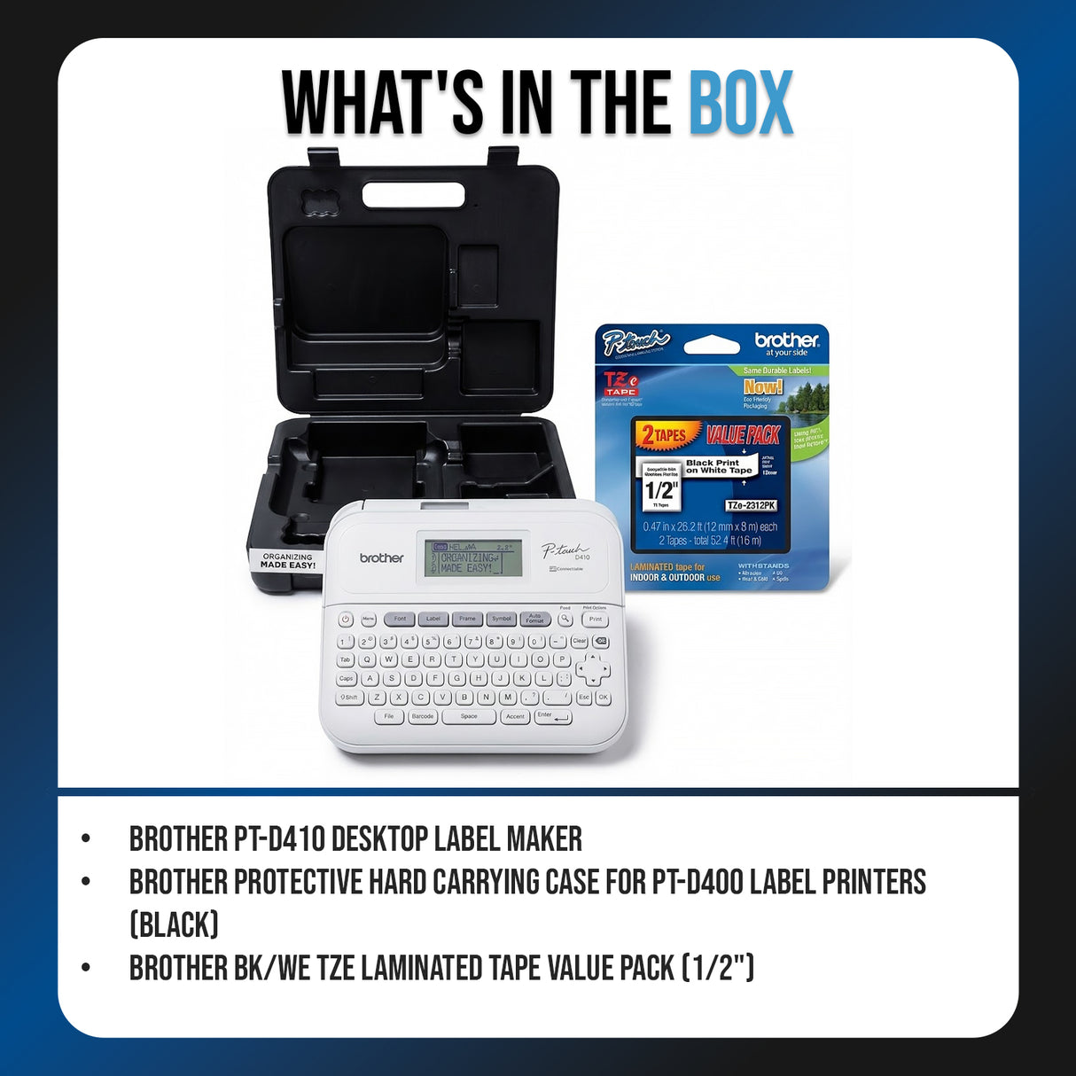 Brother PT-D410 Desktop Label Maker with Hard Case and Laminated Tape Bundle