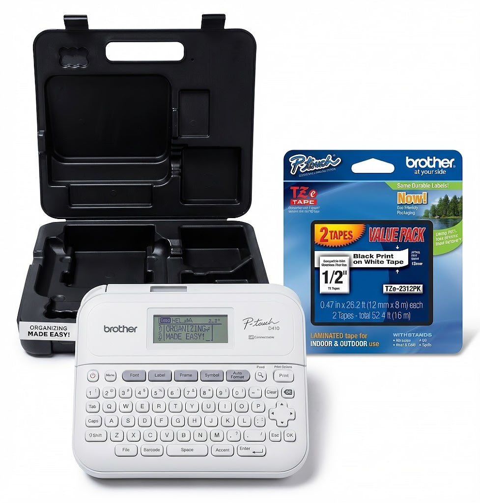 Brother PT-D410 Desktop Label Maker with Hard Case and Laminated Tape Bundle