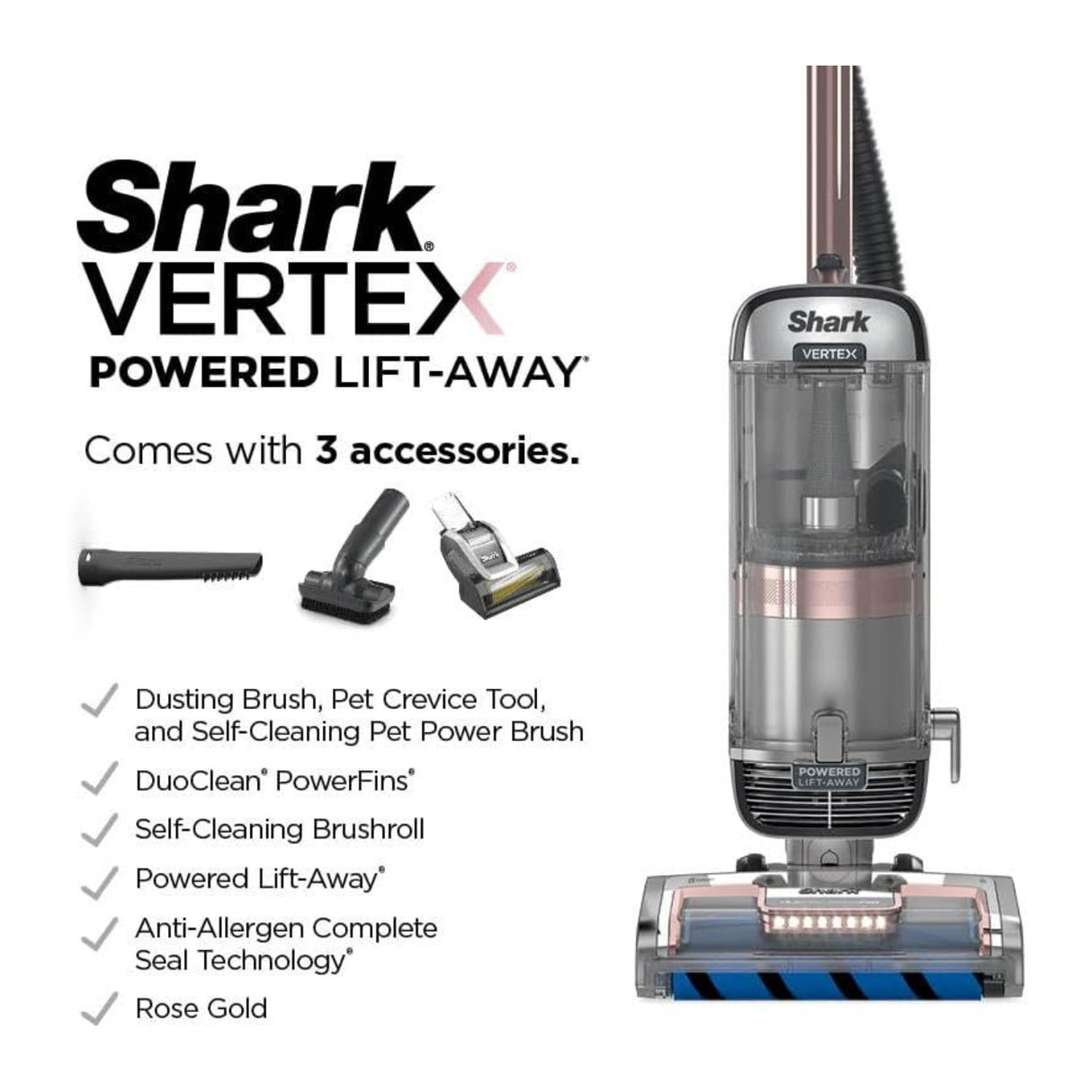 Shark Vertex Lift-Away Upright Vacuum with DuoClean PowerFins (Silver/Rose Gold)