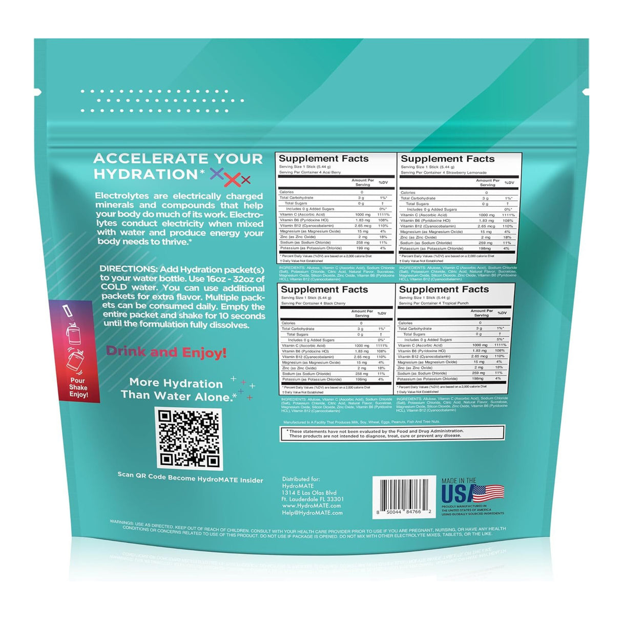 Hydromate Sugar Free Electrolyte Powder Variety Pack (16 Sticks)