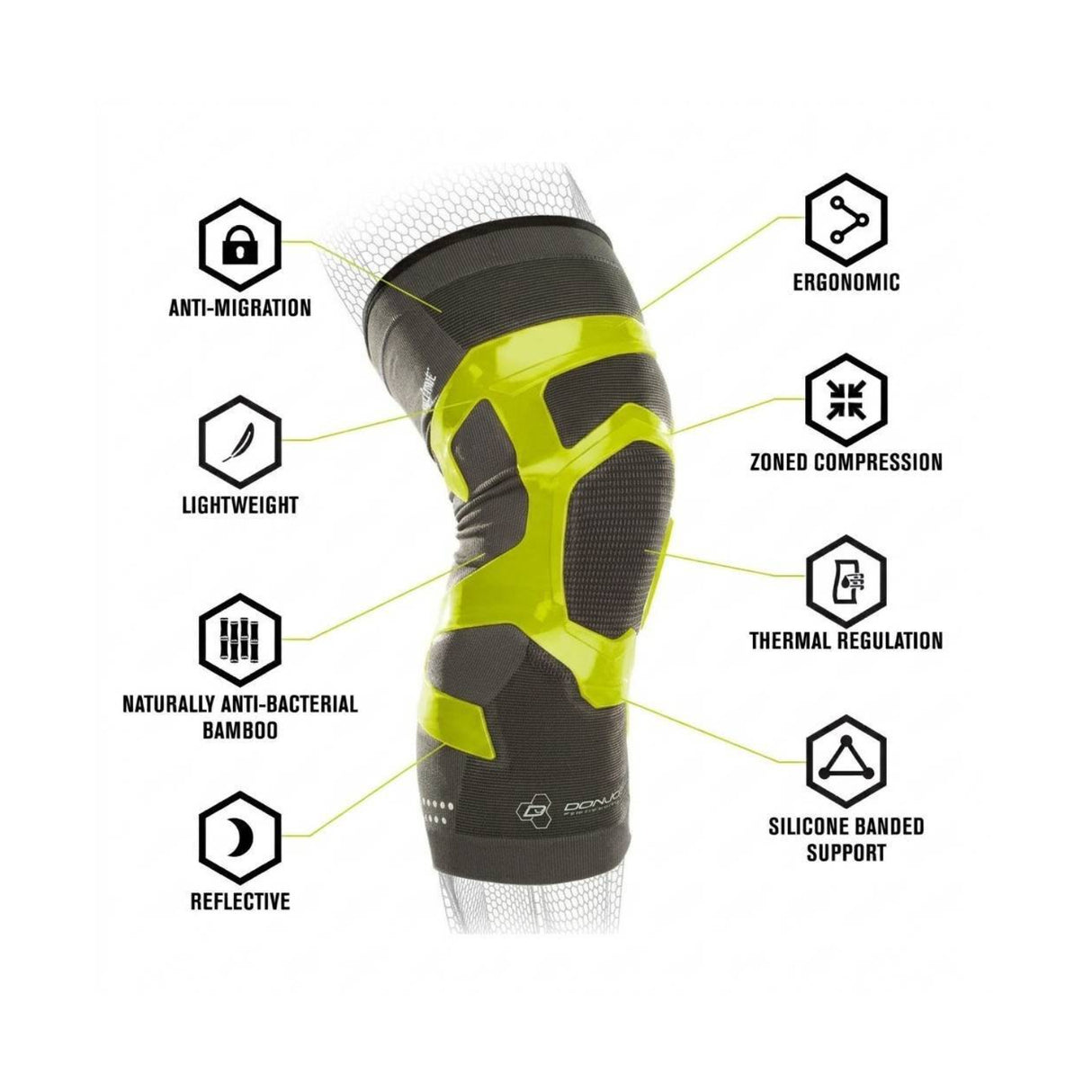 DonJoy Performance Trizone Knee Support Brace (Slime Green, XL, Left)