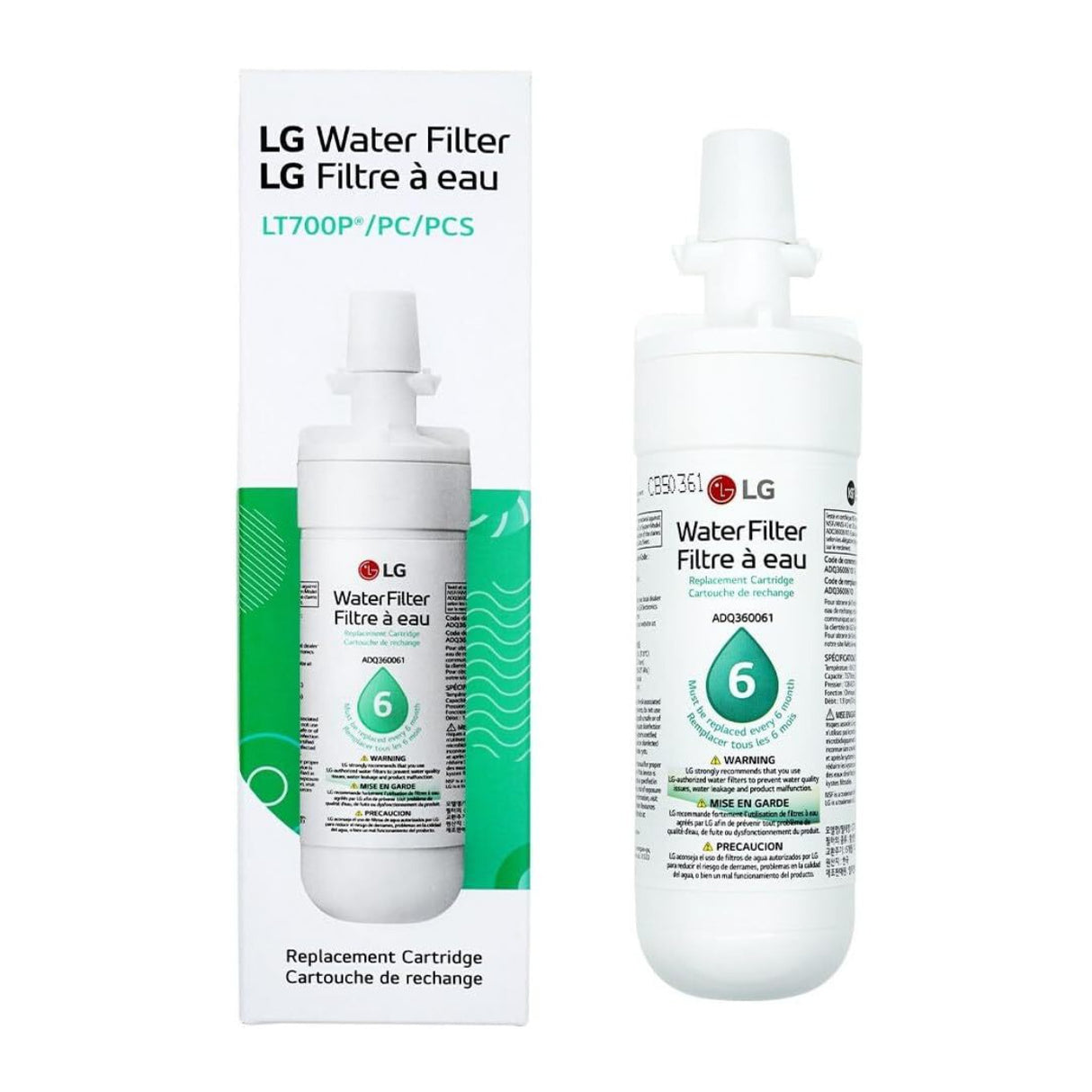 LG Genuine LT700P 6 Mos/200 Gal Replacement Refrigerator Water Filter (2-Pack)