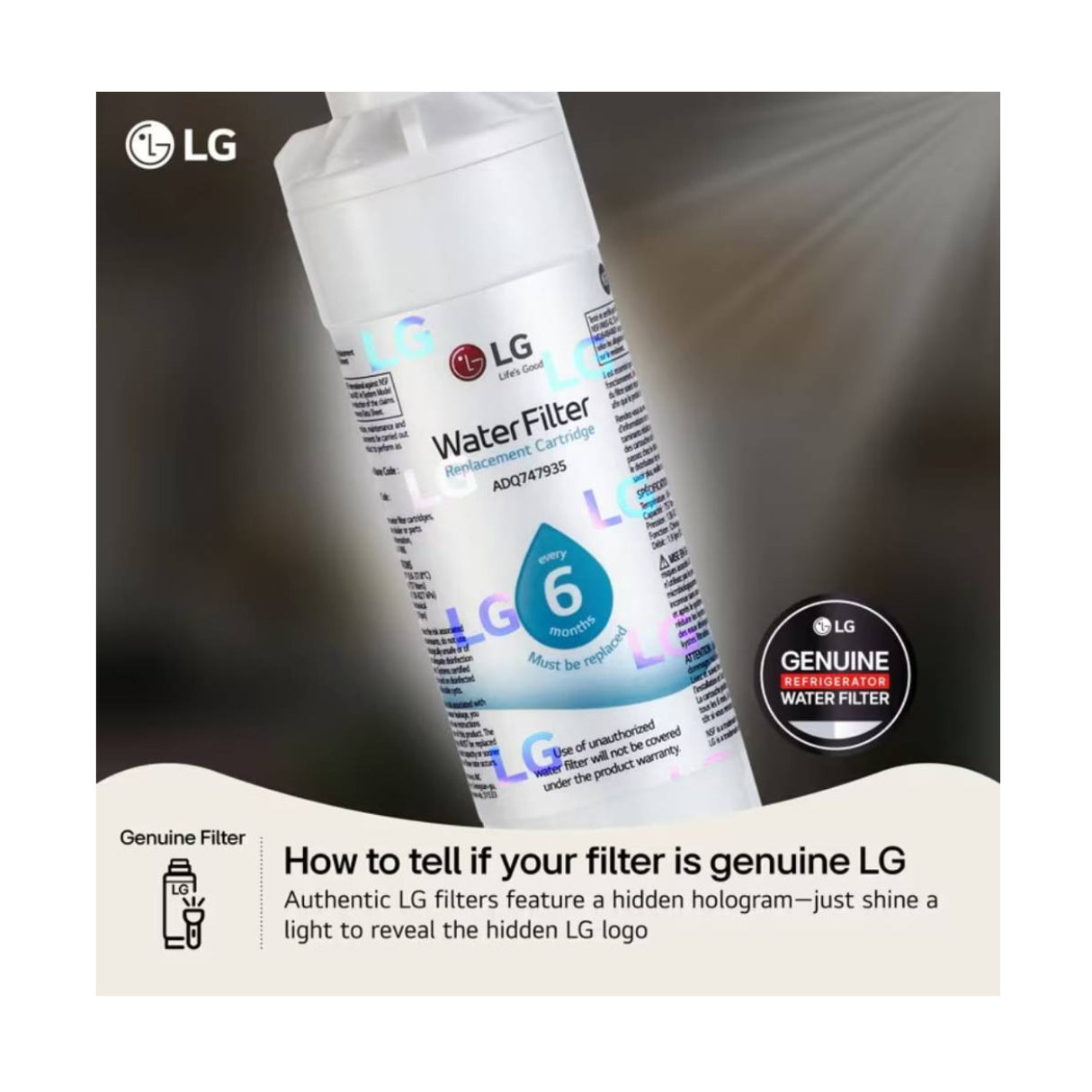 LG Genuine LT700P 6 Mos/200 Gal Replacement Refrigerator Water Filter (2-Pack)