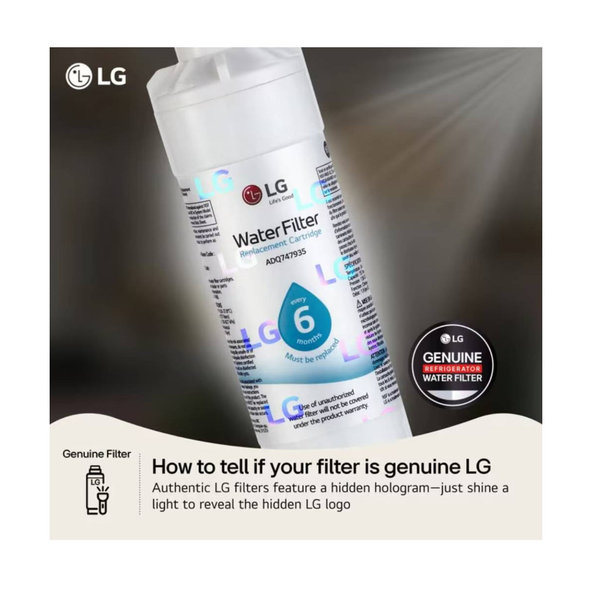 LG Genuine LT800P 6 Mos/200 Gal Replacement Refrigerator Water Filter (2-Pack)