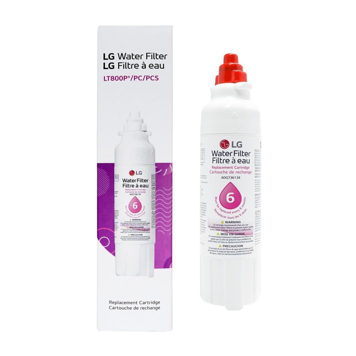 LG Genuine LT800P 6 Mos/200 Gal Replacement Refrigerator Water Filter (2-Pack)