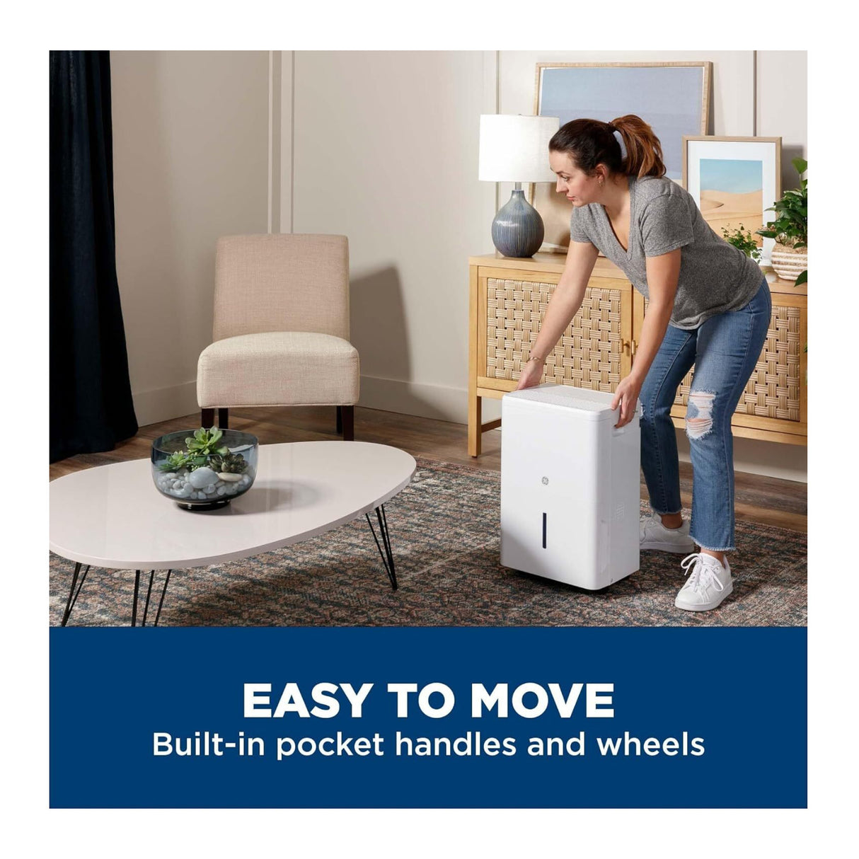 GE 25 Pint Portable Dehumidifier with Smart Dry for Wet Spaces and Ultra Quiet