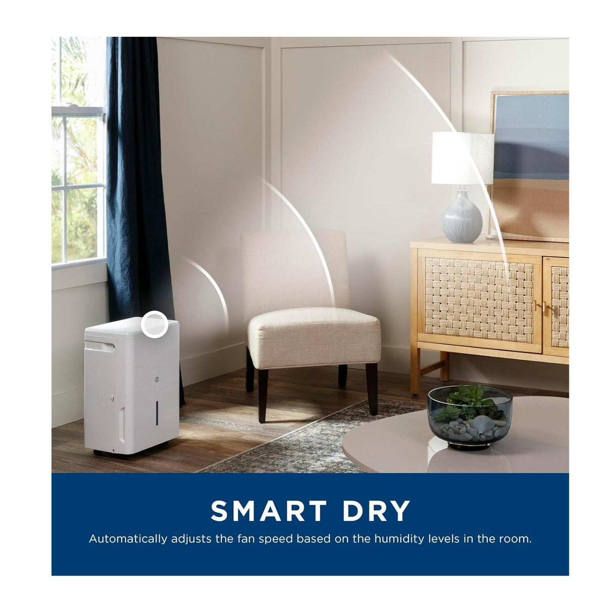 GE 35 Pint Portable Dehumidifier with Smart Dry for Wet Spaces and Ultra Quiet