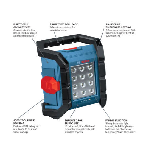 Bosch GLI18V-1200C 18V Connected LED Floodlight 1200 Lumens with Bluetooth and IP64 (Refurbished)