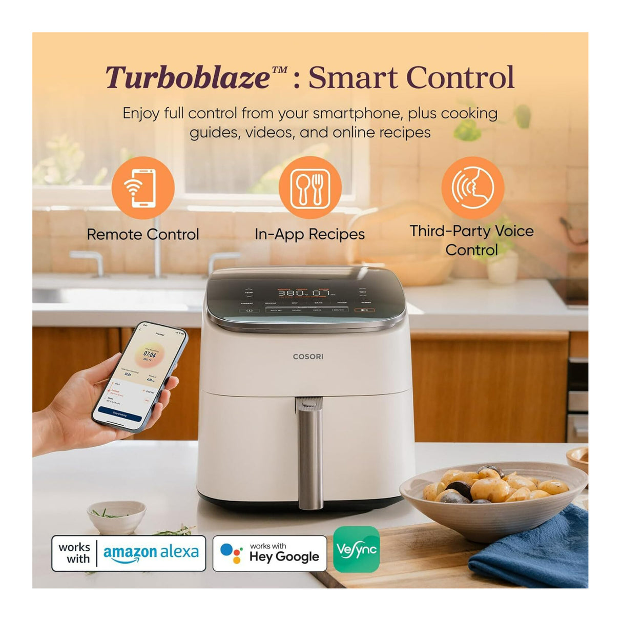 Cosori 9-in-1 TurboBlaze 6-Quart Air Fryer (Cream)