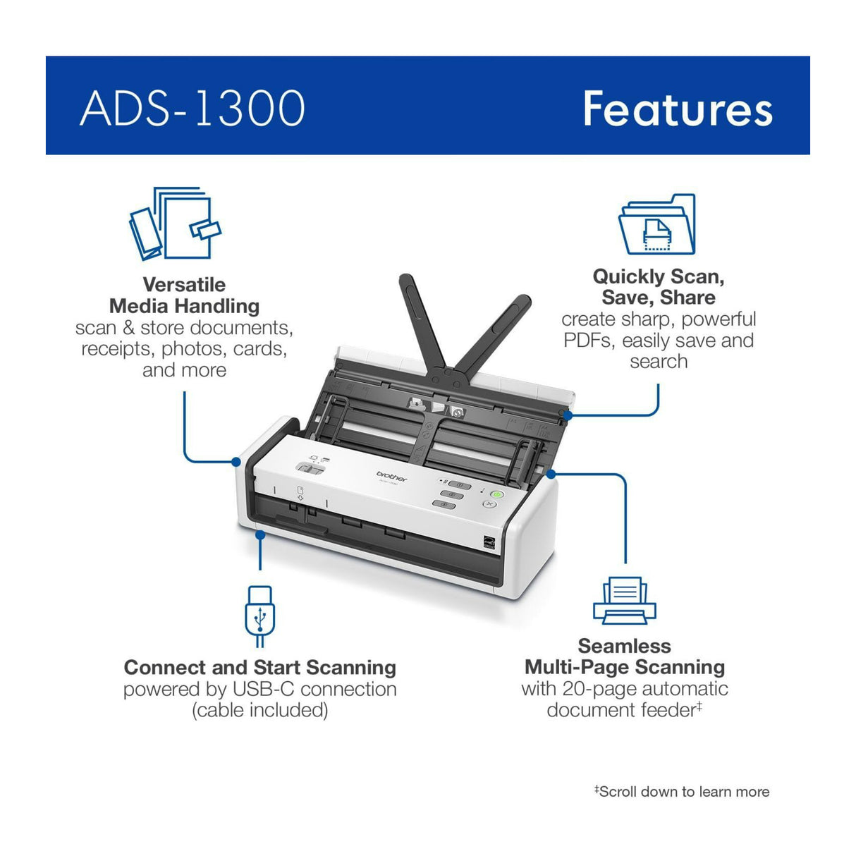 Brother ADS-1300 Compact Desktop Scanner