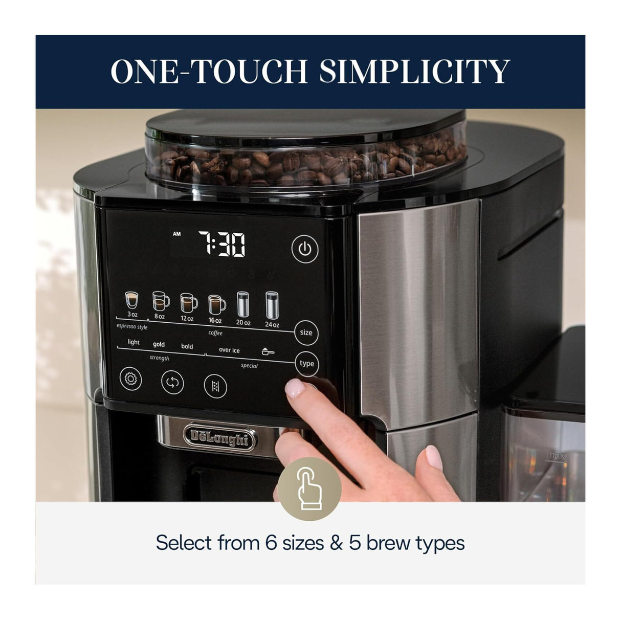 De'Longhi True Brew Drip Coffee Maker with Built in Grinder, Single Serve (Stainless)