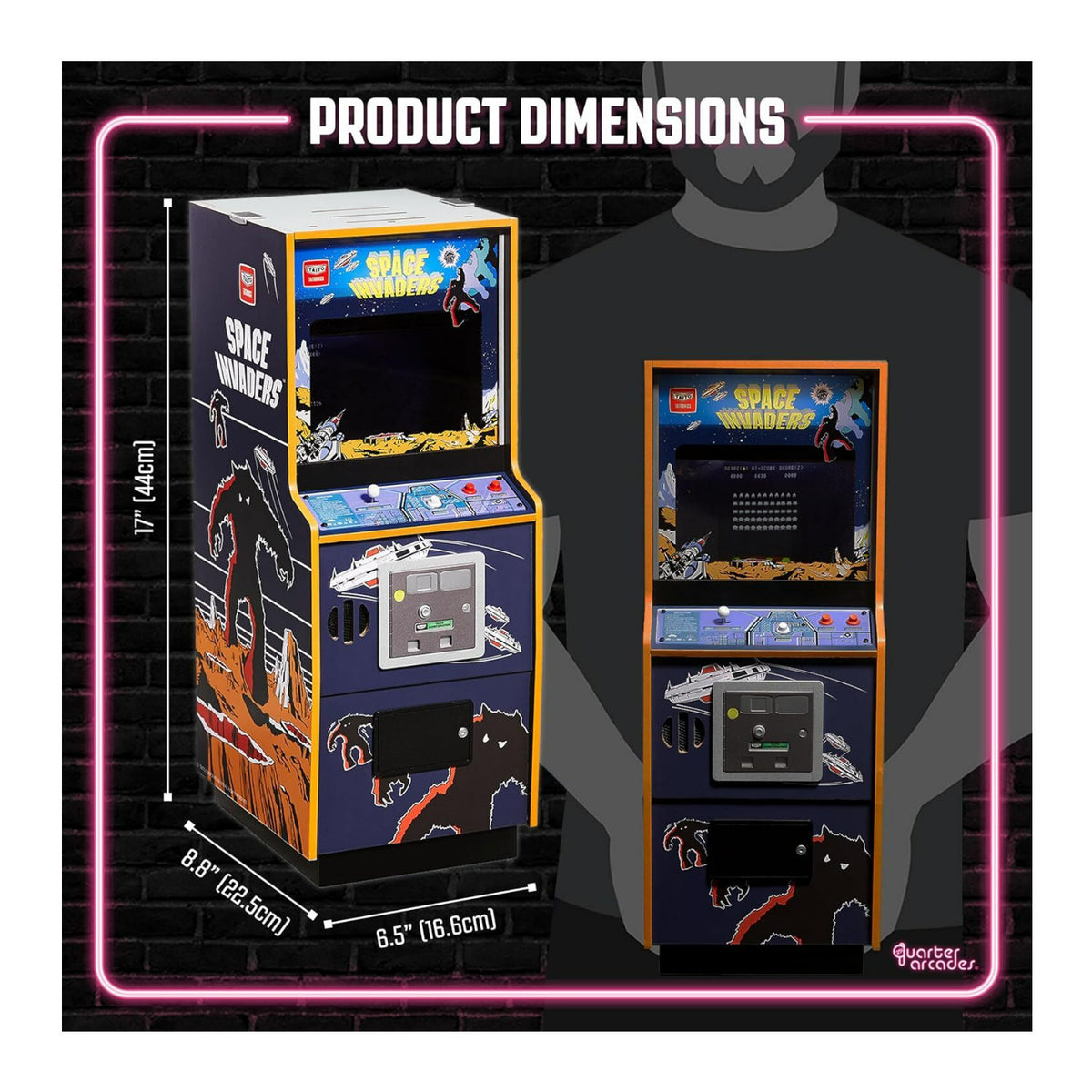 Numskull Quarter Arcades Space Invaders Mini Arcade Bundle with Miniature Bar Stool and Trash Can