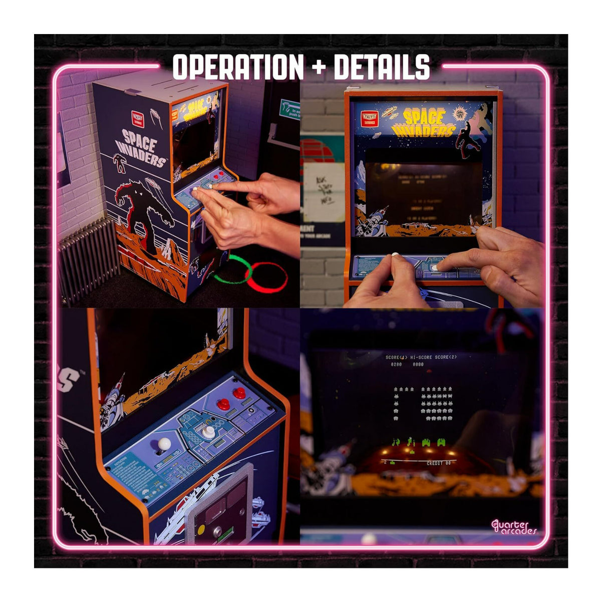 Numskull Quarter Arcades Space Invaders Mini Arcade Bundle with Miniature Bar Stool and Trash Can