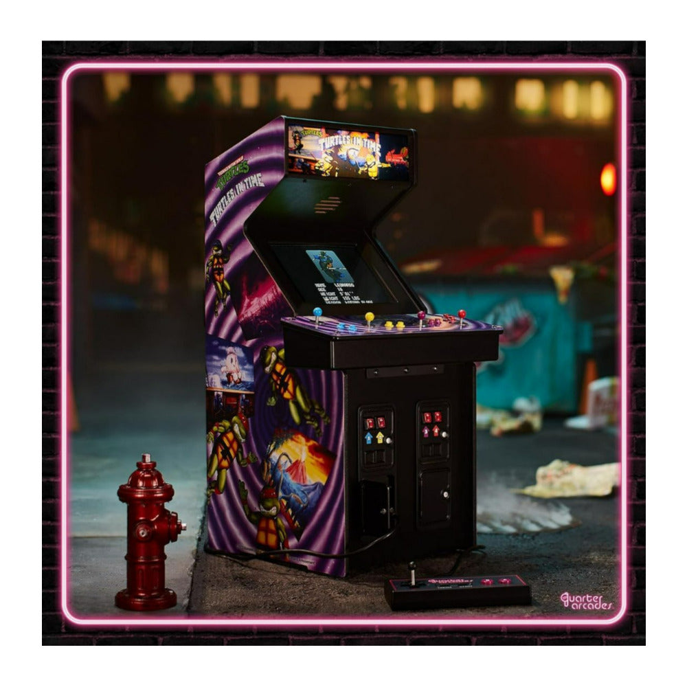 Quarter Arcades Teenage Mutant Ninja Turtles in Time Mini Arcade with Bar Stool and Mini Trash Can