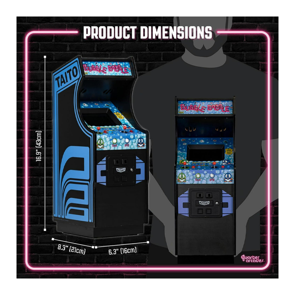 Numskull Quarter Arcades Bubble Bobble Mini Arcade Machine Bundle with Bar Stool and Trash Can