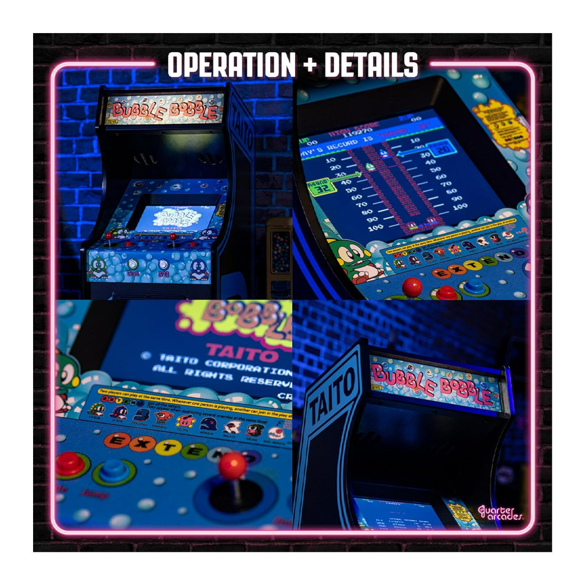 Numskull Quarter Arcades Bubble Bobble Mini Arcade Machine Bundle with Bar Stool and Trash Can