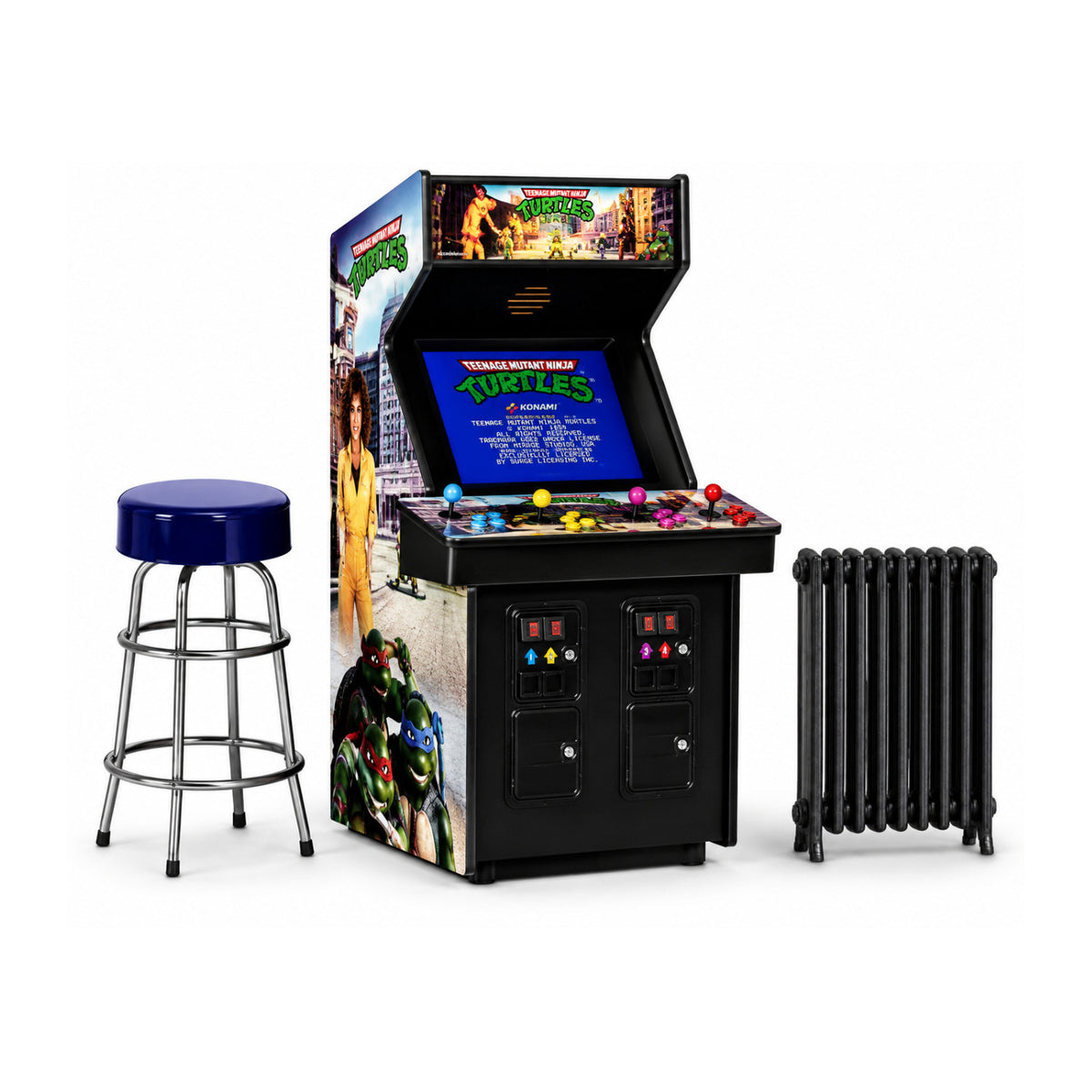 Numskull Quarter Arcades Teenage Mutant Ninja Turtles Mini Arcade Bundle with Bar Stool and Radiator