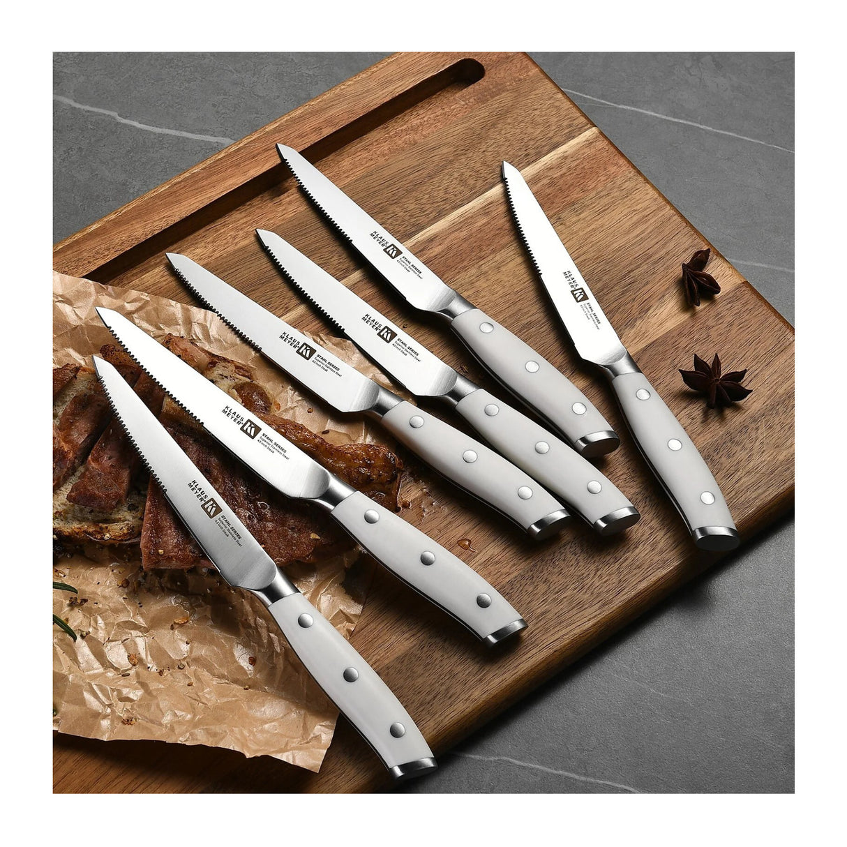 Klaus Meyer Stahl 6 Piece Steak Knives Set (White)
