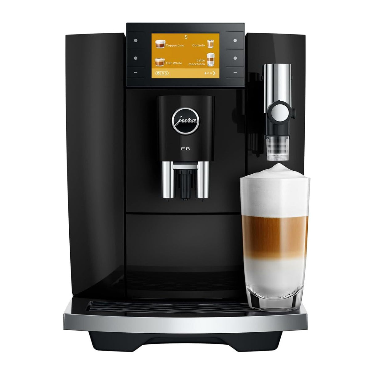 JURA E8 Automatic Coffee Machine with 27 Beverage Specialties (Piano Black)