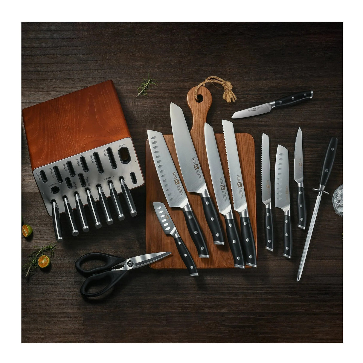 Klaus Meyer Stahl 19 Piece German Steel Kitchen Knife Block Set (Black)