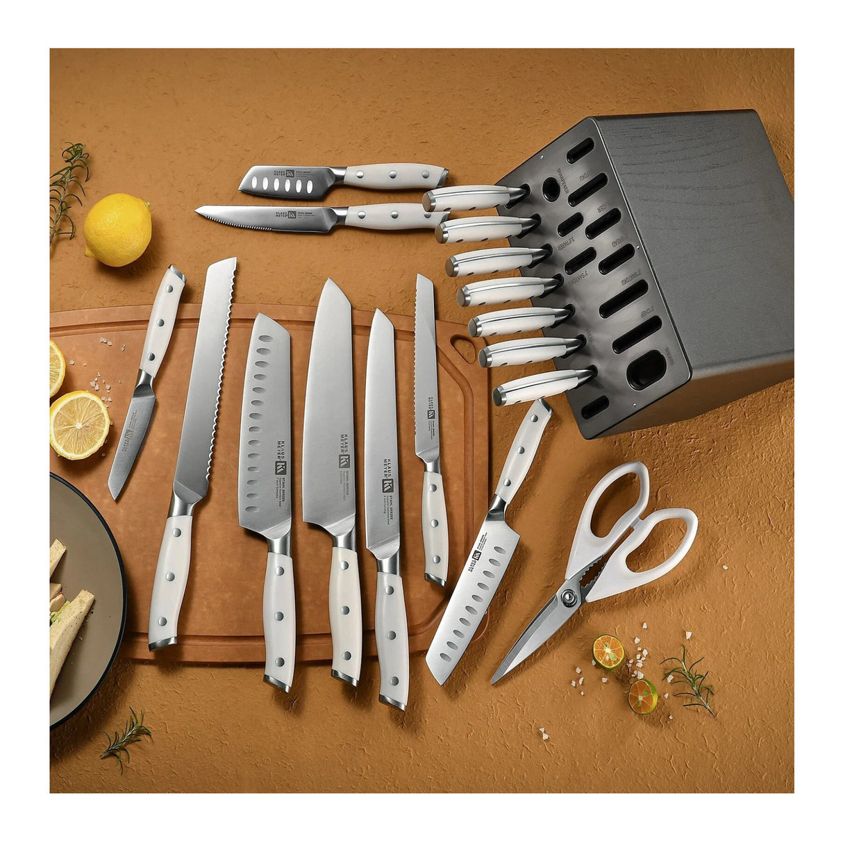 Klaus Meyer Stahl 19 Piece German Steel Kitchen Knife Block Set (White)