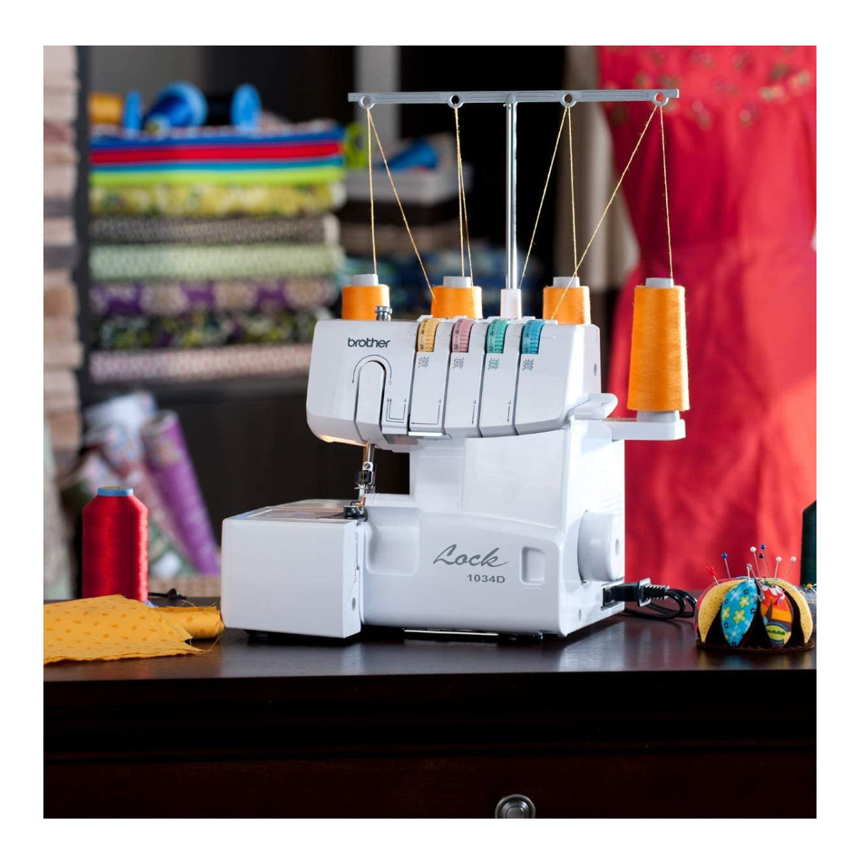 Brother 1034D Heavy-Duty Metal Frame Serger Bundle with 32-Spools Polyester Thread Kit