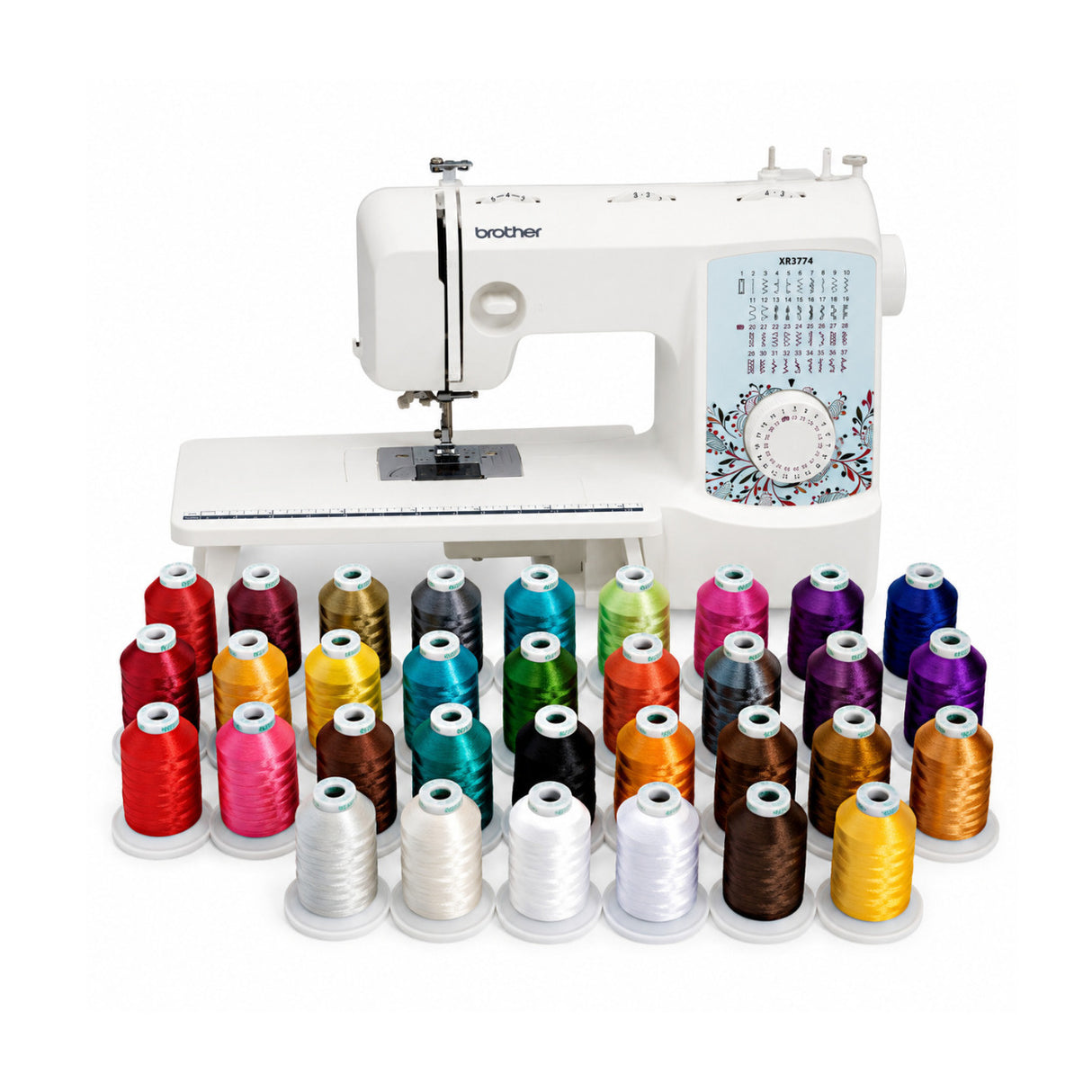 Brother XR3774 Wide Table Sewing and Quilting Machine Bundle with 32-Spools Polyester Thread Kit