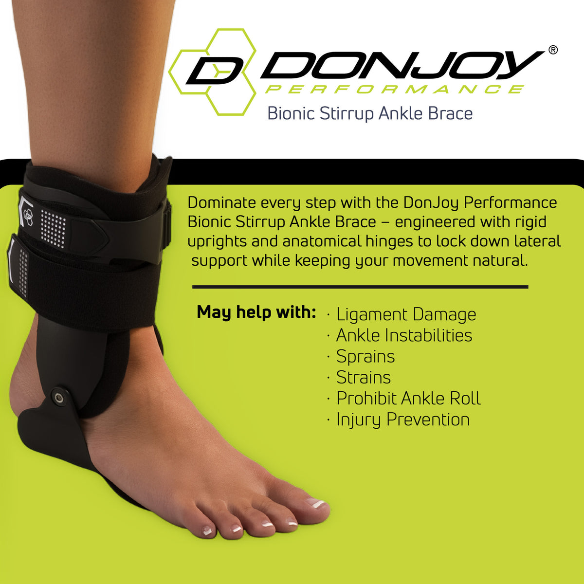 DonJoy Performance Bionic Stirrup Ankle Brace, Maximum Support for Sprains (Black/Small/Left)
