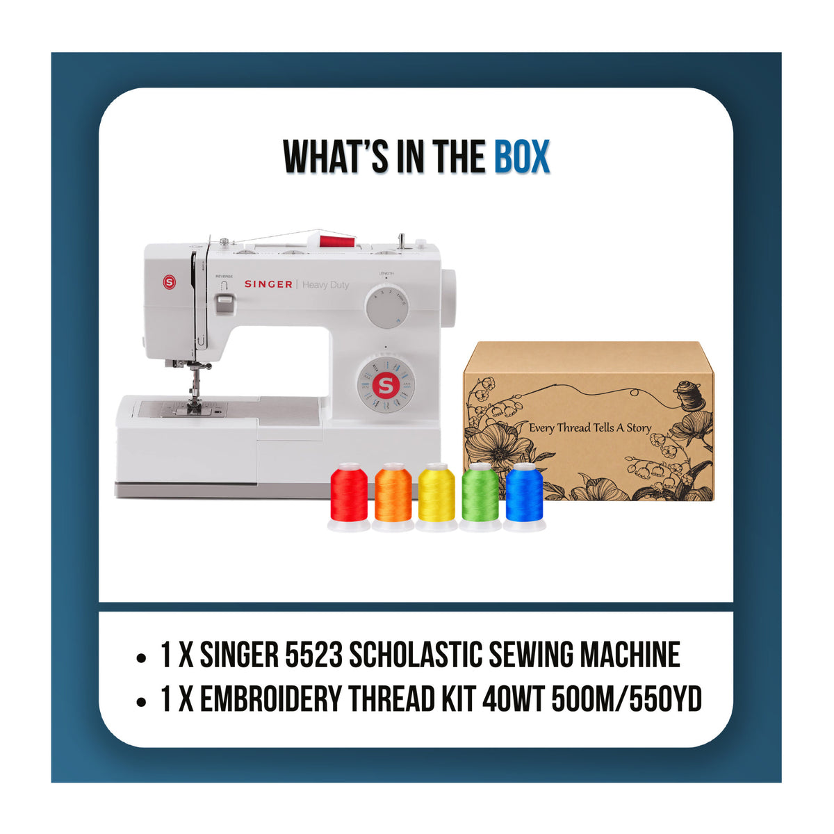 Singer 5523 Scholastic Heavy-Duty Sewing Machine Bundle with 150-Color Embroidery Thread Kit