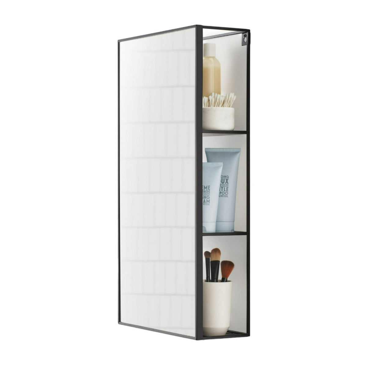 Umbra Cubiko Rust-Resistant Wall Mirror and Built-In Storage Unit (Black, 40 lb Capacity)
