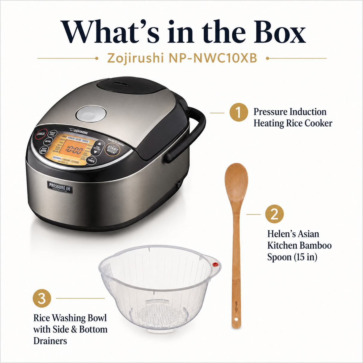 Zojirushi NP-NWC10XB Pressure Induction Heating Rice Cooker w/ Accessory Bundle