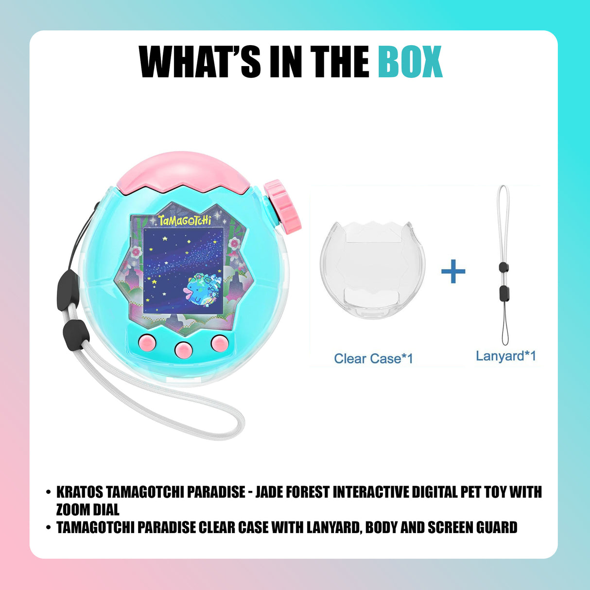 Kratos Tamagotchi Paradise - Jade Forest Digital Pet Toy with Clear Case Bundle - 8