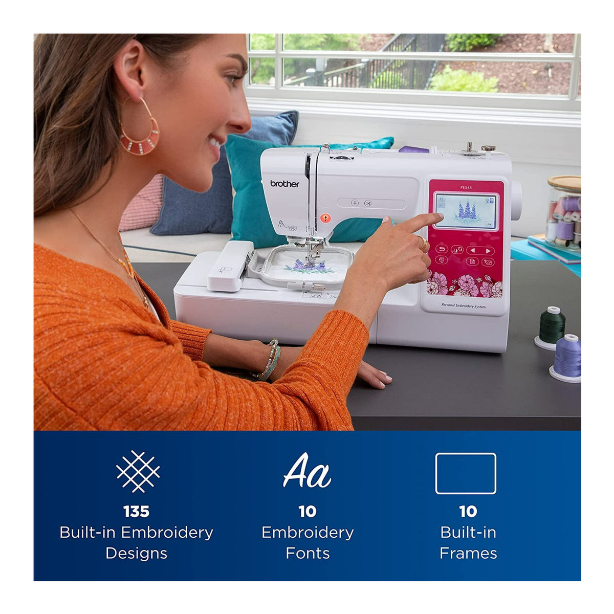 Brother Elite PE545 3.7-Inch LCD Computerized Embroidery Machine Bundle with Needles and Thread - 8