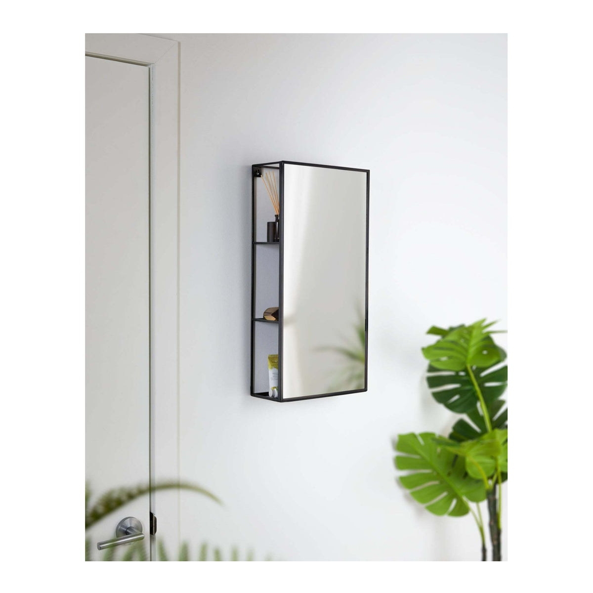 Umbra Cubiko Rust-Resistant Wall Mirror and Built-In Storage Unit (Black, 40 lb Capacity)