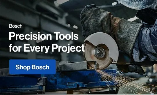 Person using a circular saw with Bosch branding and text about precision tools.